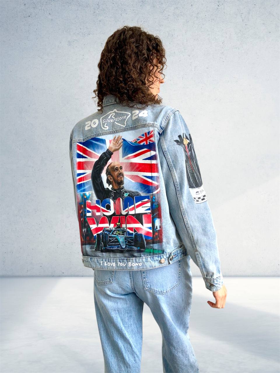 Hand-Painted Denim Jacket – Racing-Inspired Art Piece, Grand Prix Inspired Personalized Jean Jacket
