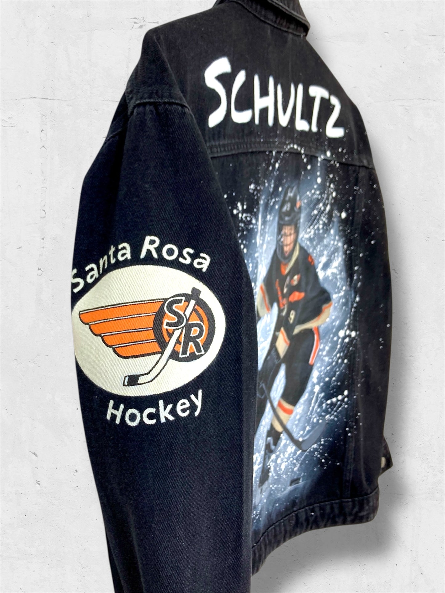 Hockey denim jacket, Personalized jean jacket, custom jacket, handpainted game day outfit, cheer gift, cheer mom.