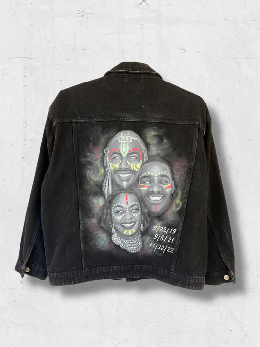 Portrait from photo on denim jacket, personalized memorial gift, custom jean jacket, handpainted jacket