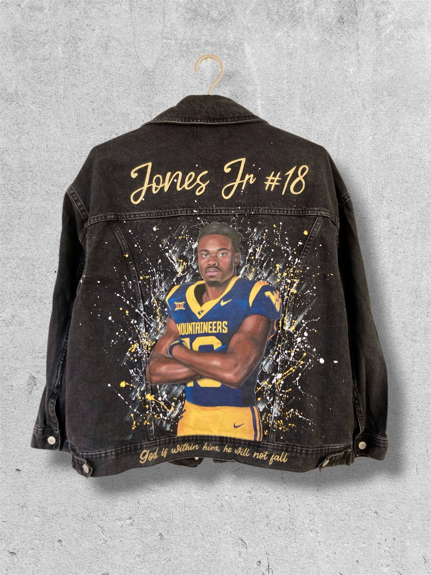Hand Painted Custom Jacket with American Football Player Portrait – Personalized Football Fan Jacket
