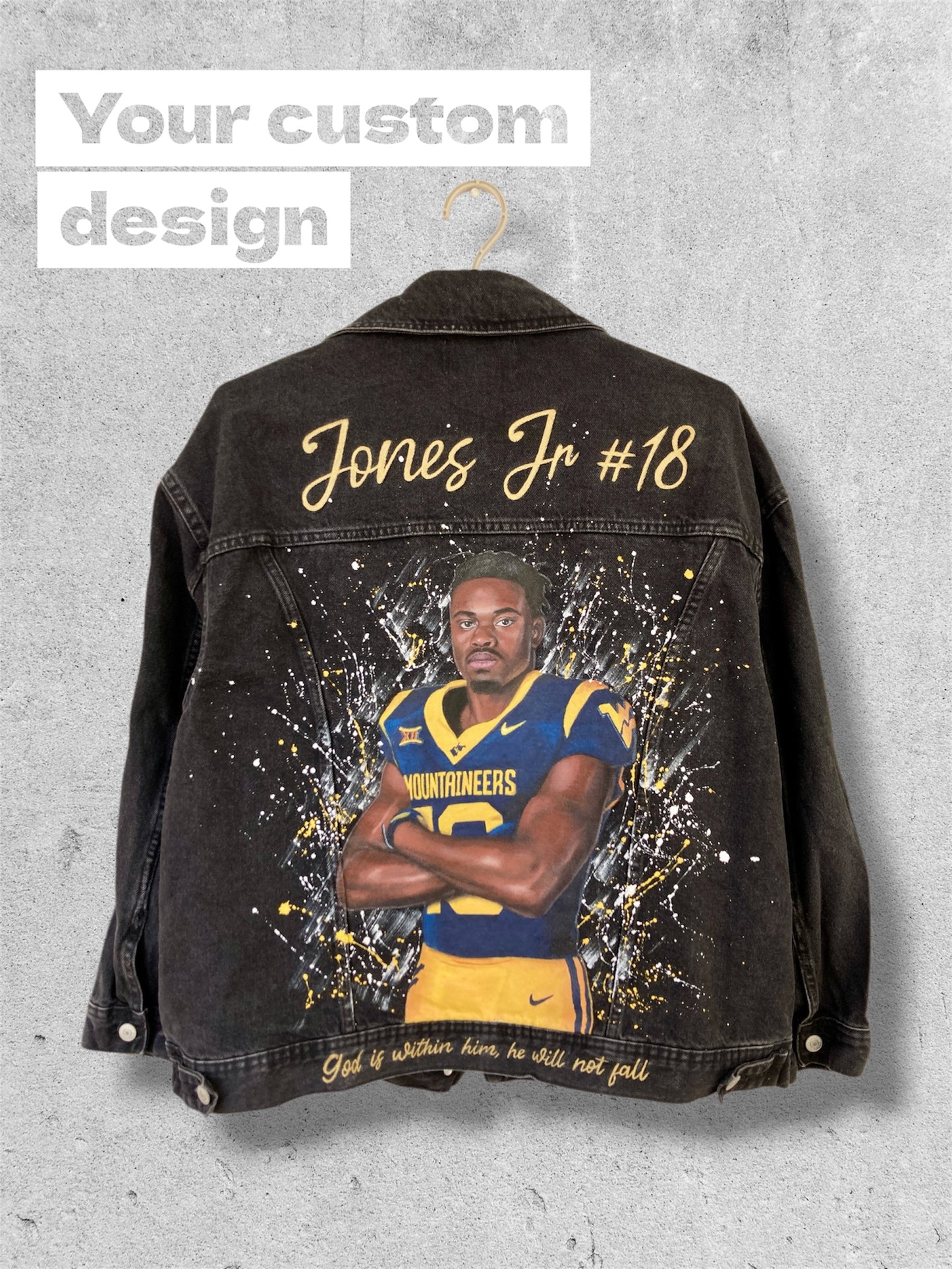 Hand Painted Custom Jacket with American Football Player Portrait – Personalized Football Fan Jacket