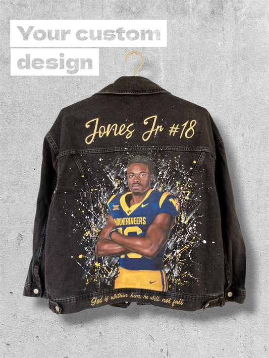 Hand Painted Custom Jacket with American Football Player Portrait – Personalized Football Fan Jacket