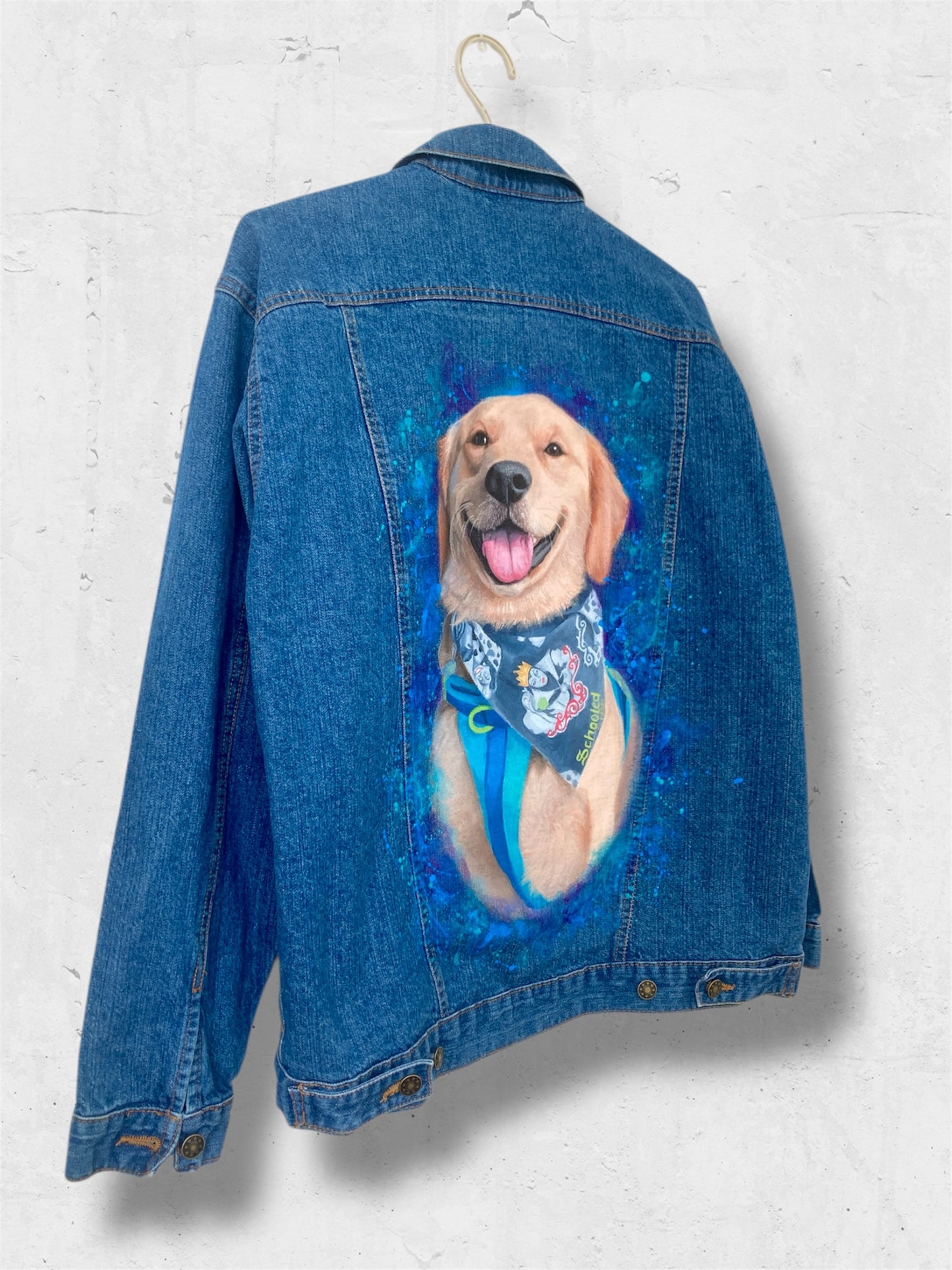 Custom Hand Painted Dog Portrait Denim Jacket | Personalized Pet Artwork Jacket