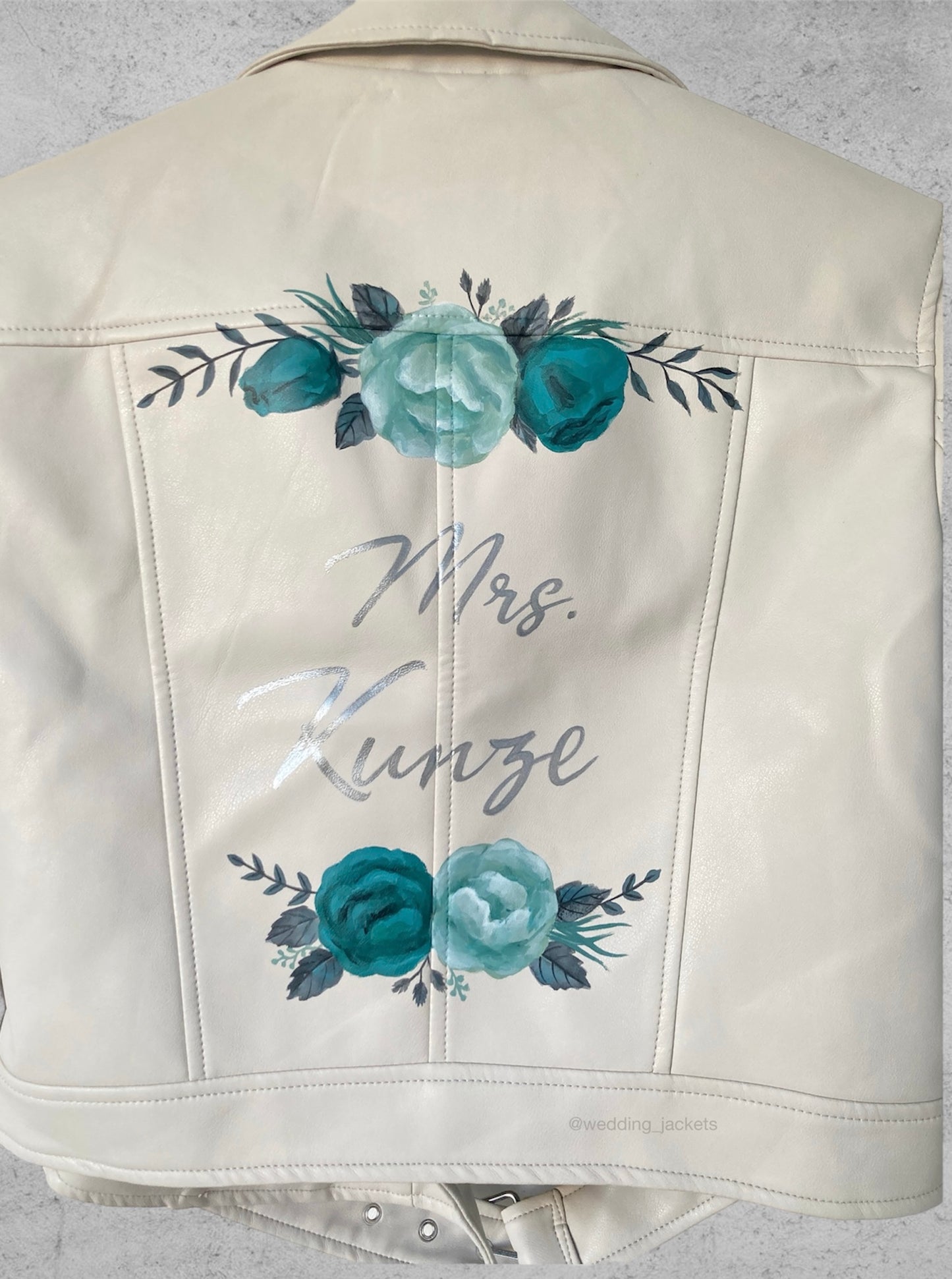 White leather bride jacket, wedding dress jacket, gift for bride, painted leather jacket.