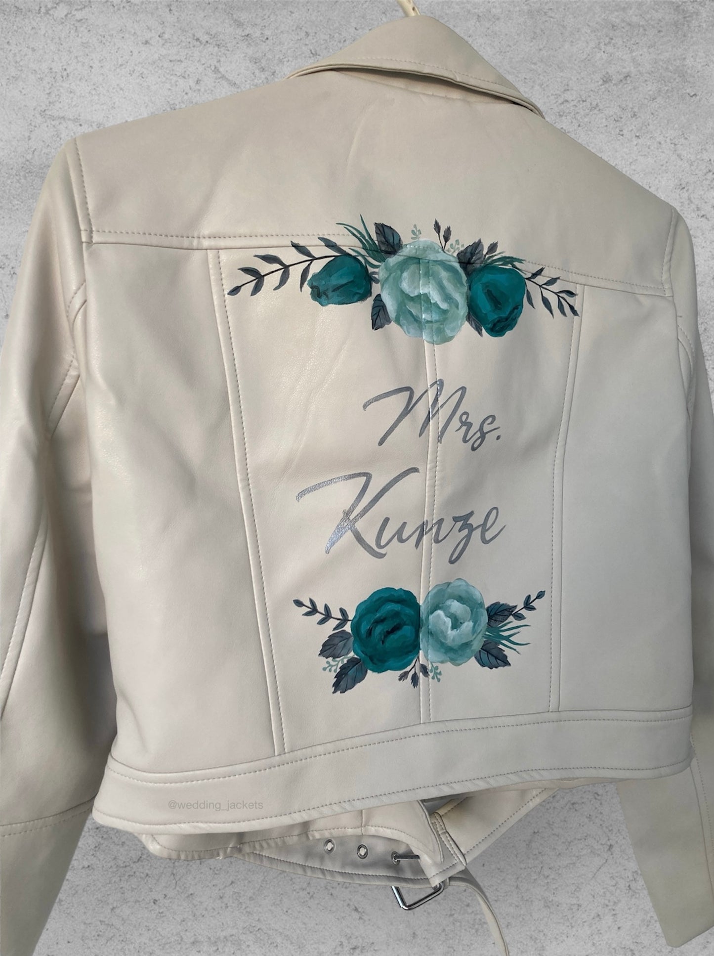 White leather bride jacket, wedding dress jacket, gift for bride, painted leather jacket.