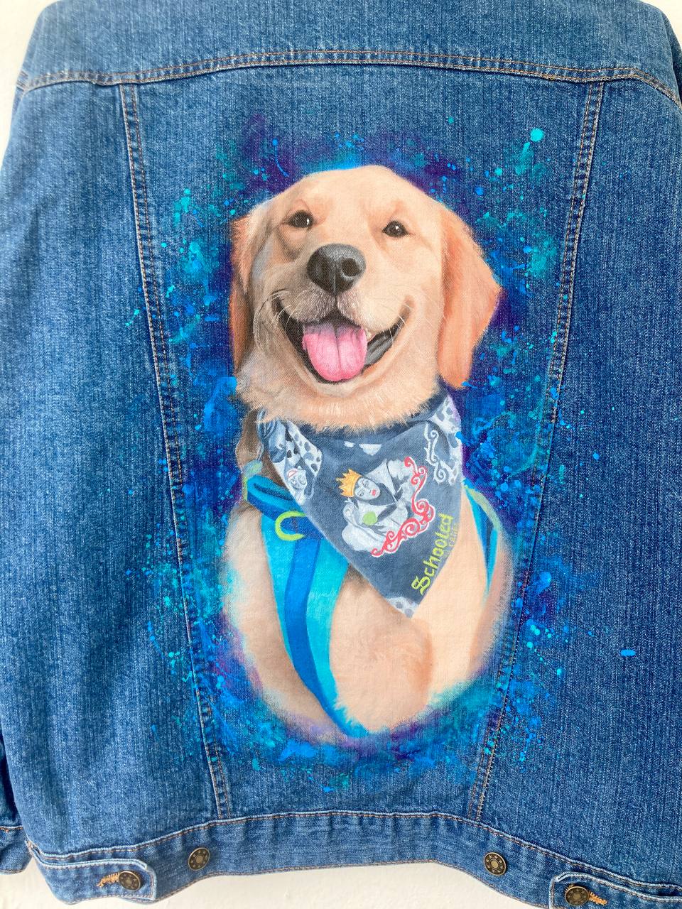Custom Hand Painted Dog Portrait Denim Jacket | Personalized Pet Artwork Jacket