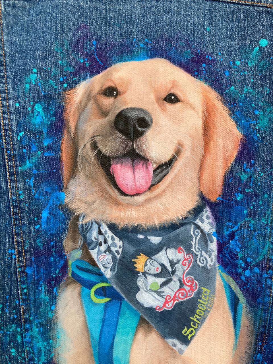 Custom Hand Painted Dog Portrait Denim Jacket | Personalized Pet Artwork Jacket