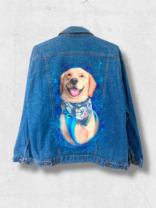 Custom Hand Painted Dog Portrait Denim Jacket | Personalized Pet Artwork Jacket