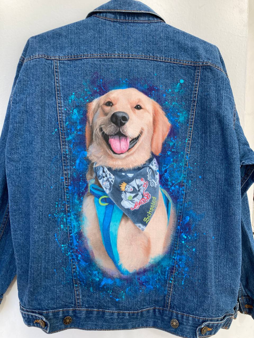 Custom Hand Painted Dog Portrait Denim Jacket | Personalized Pet Artwork Jacket