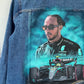 Custom painted denim jacket, racer denim jacket, race custom jacket, painted jean jacket, racing driver gift.