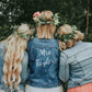 Hand painted wedding denim jacket, bride denim jacket