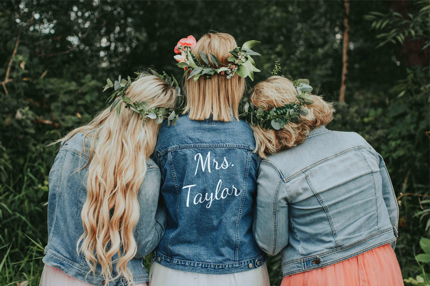 Hand painted wedding denim jacket, bride denim jacket