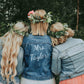 Hand painted wedding denim jacket, bride denim jacket