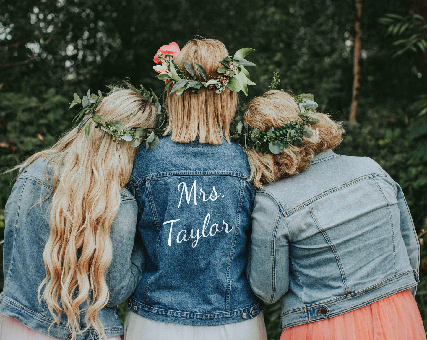 Hand painted wedding denim jacket, bride denim jacket