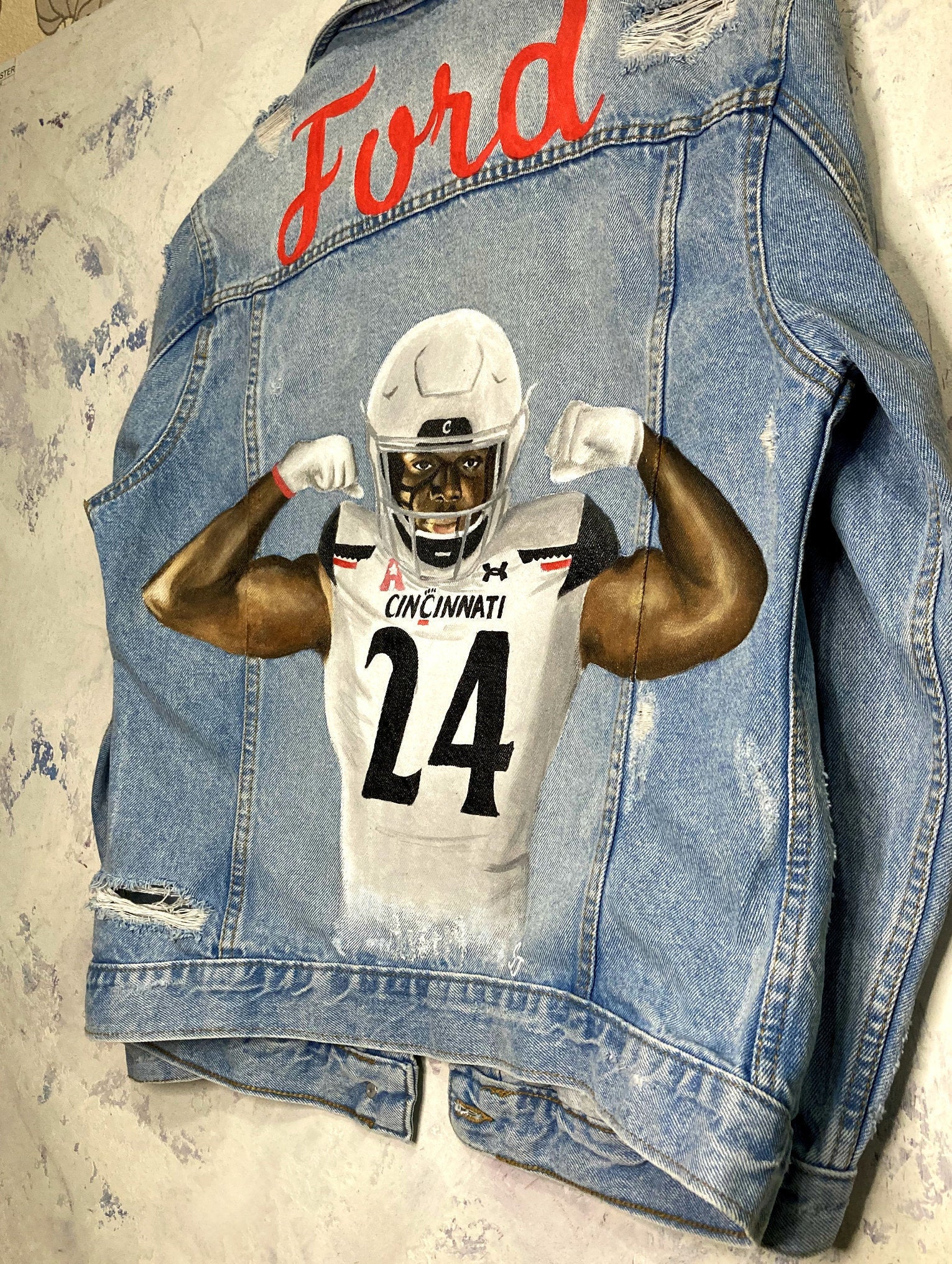 Football denim jacket Custom Painted Jackets