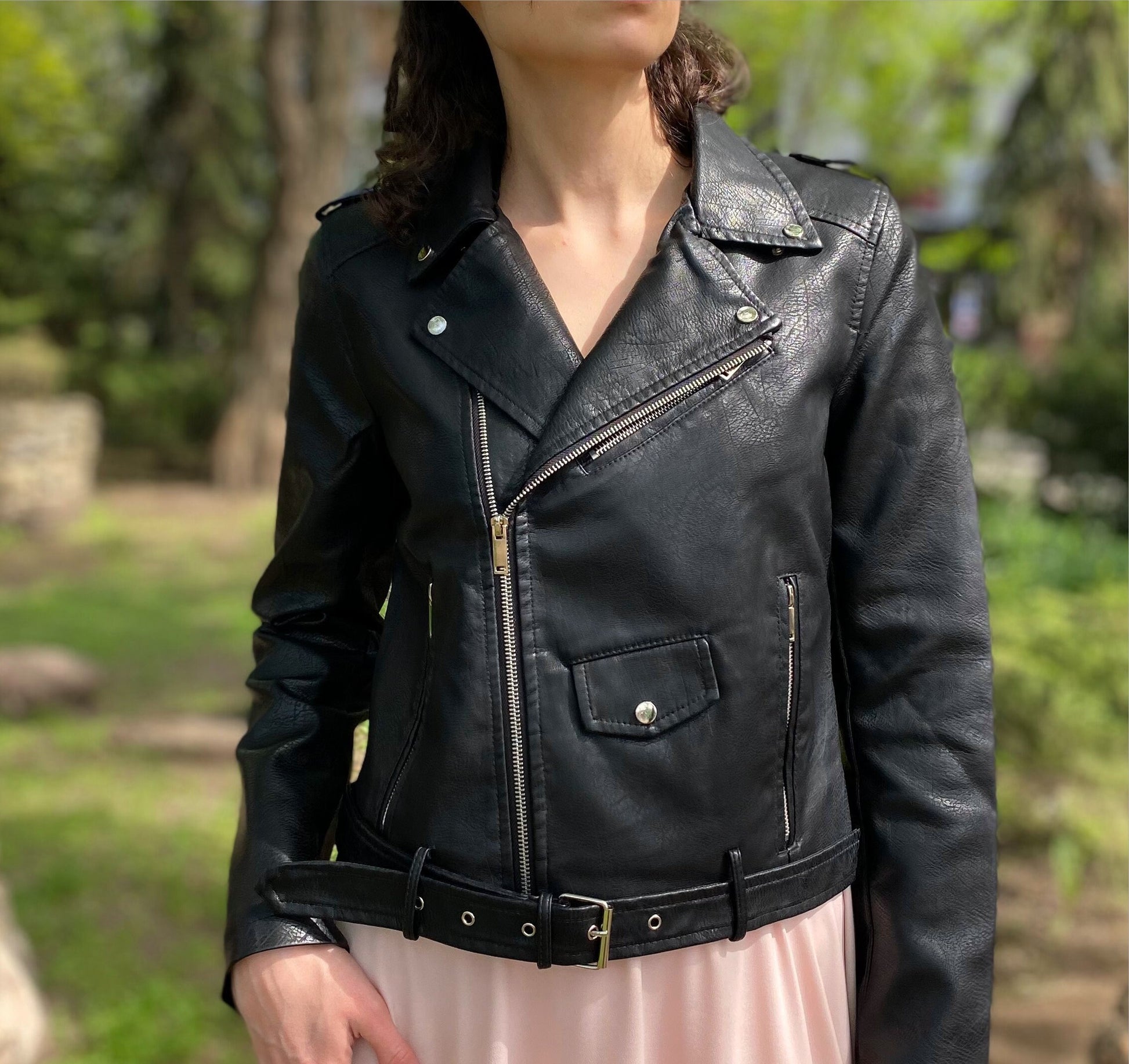 woman's faux leather jacket