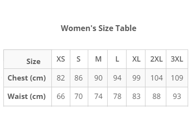 woman's size table